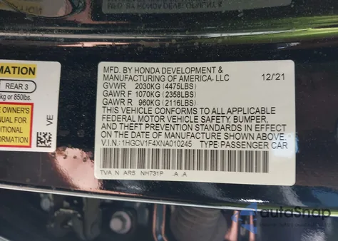 2022 Honda Accord Sport Se z USA, uszkodzony, nr VIN 1HGCV1F4XNA010245